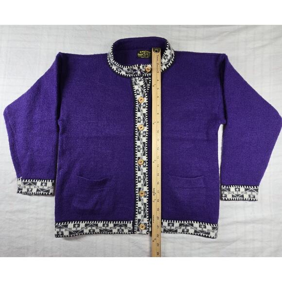 South American Side Alpaca Wool Sweater Button Cardigan Large Peru S - Picture 6 of 8